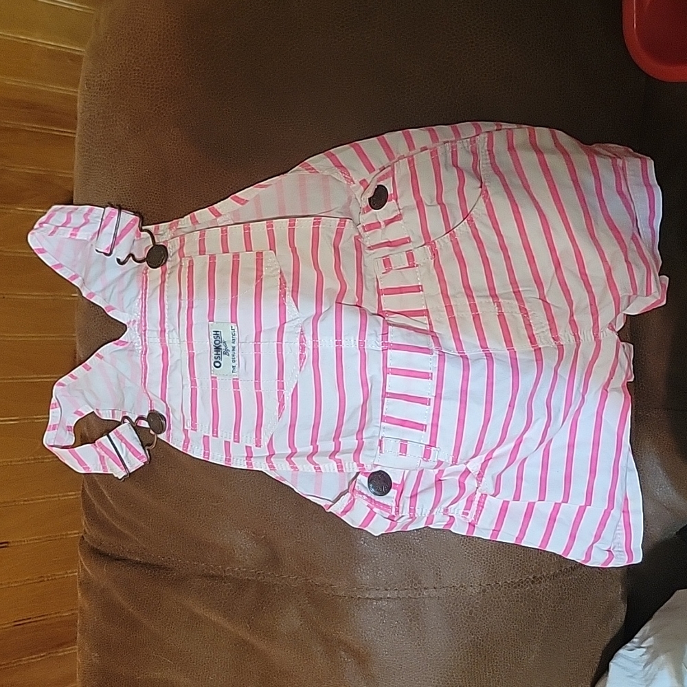 Oshkosh girls pink and white overalls, size 2T